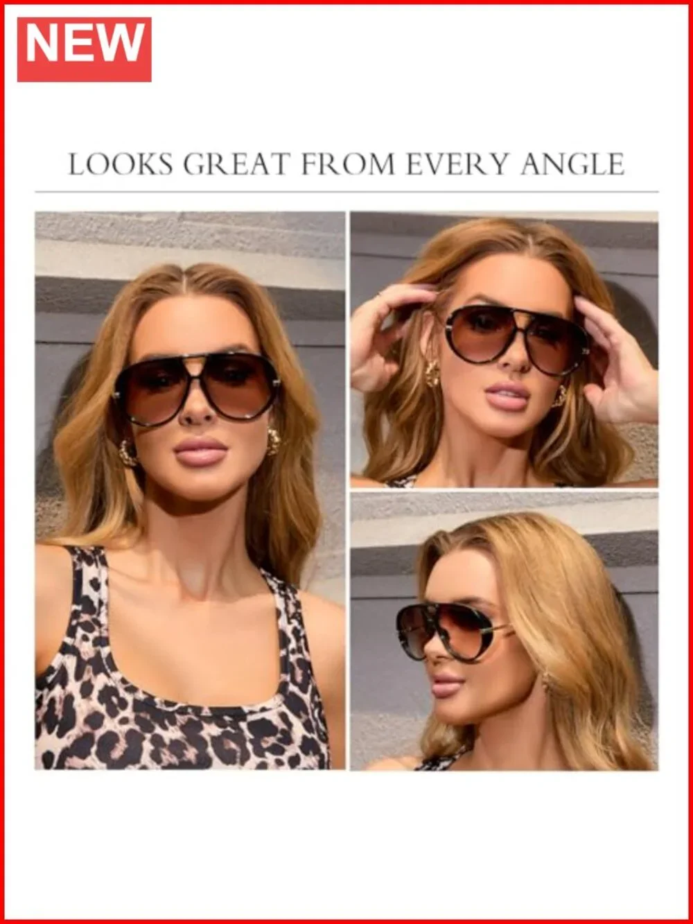 Oversized Aviator Sunglasses with UV Protection, Retro Y2K Vintage Big Sun